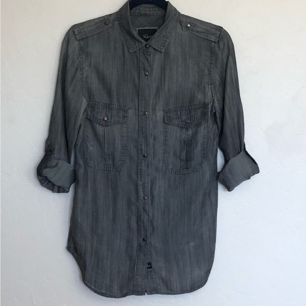 Rails Alexandra Gray Chambray Snap Button Shirt Sz XS - Picture 4 of 12